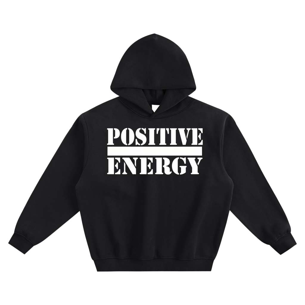 POSITIVE ENERGY Fleeced Boxy Hoodie (BLACK)