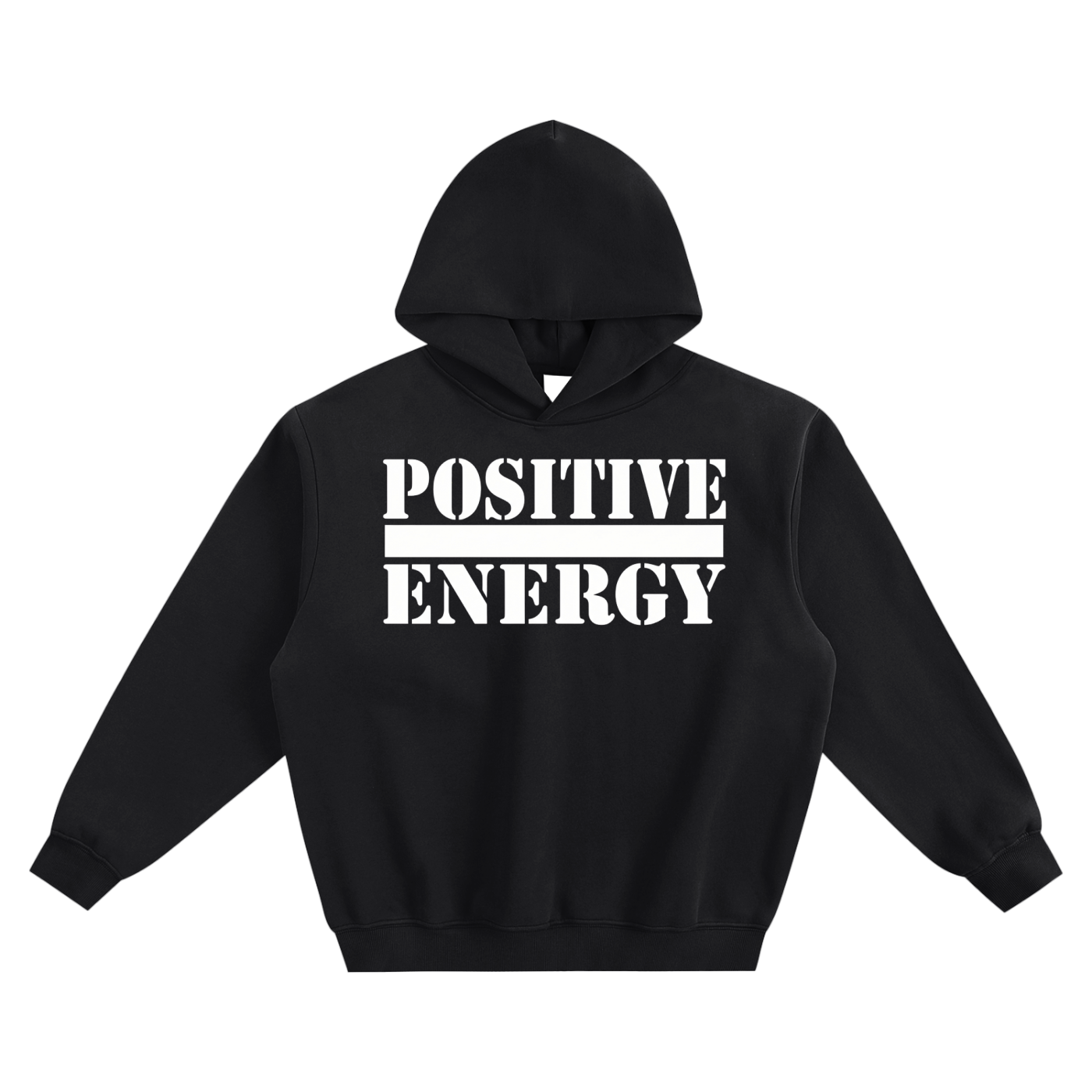 POSITIVE ENERGY Fleeced Boxy Hoodie (BLACK)
