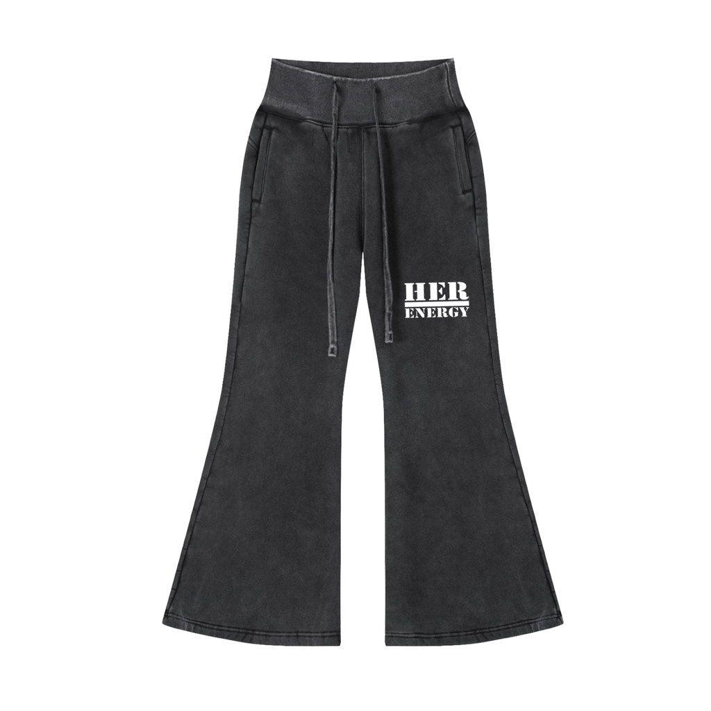 POSITIVE ENERGY W Vintage Washed Flared Fleece Pants (BLACK)