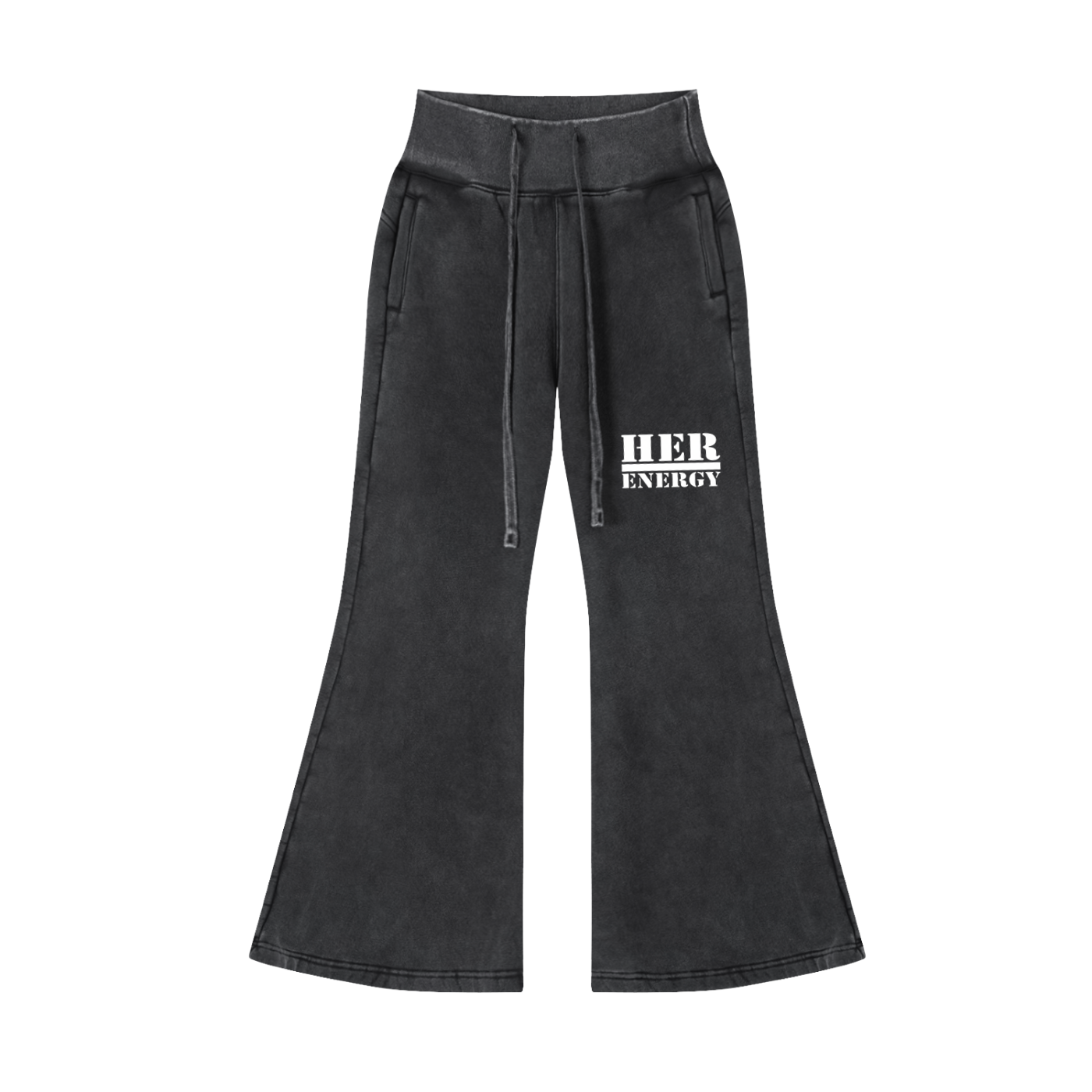 POSITIVE ENERGY W Vintage Washed Flared Fleece Pants (BLACK)