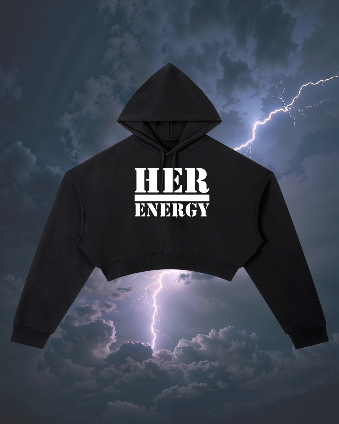 POSITIVE ENERGY W Essential Cropped Hoodie (BLACK)