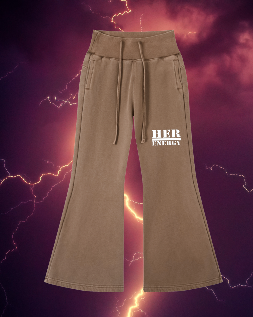 POSITIVE ENERGY W Vintage Washed Flared Fleece Pants (BROWN)