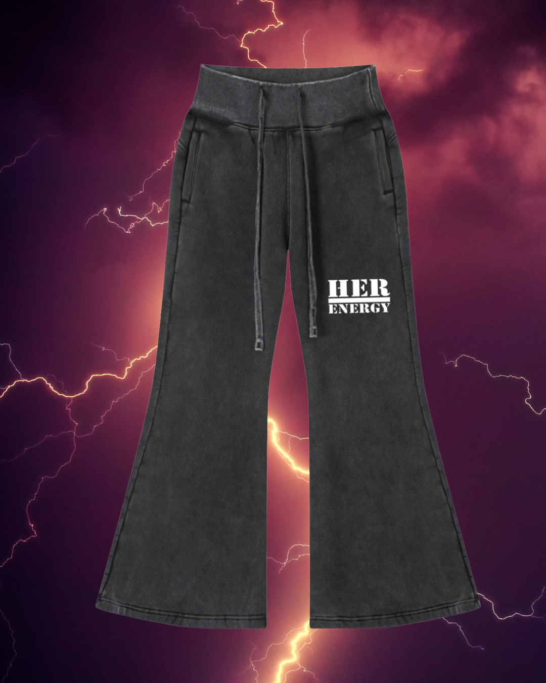 POSITIVE ENERGY W Vintage Washed Flared Fleece Pants (BLACK)