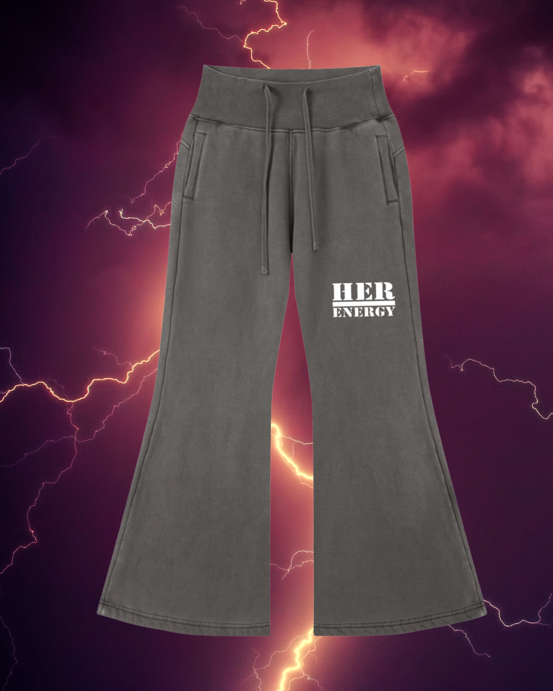 POSITIVE ENERGY W Vintage Washed Flared Fleece Pants (GREY)