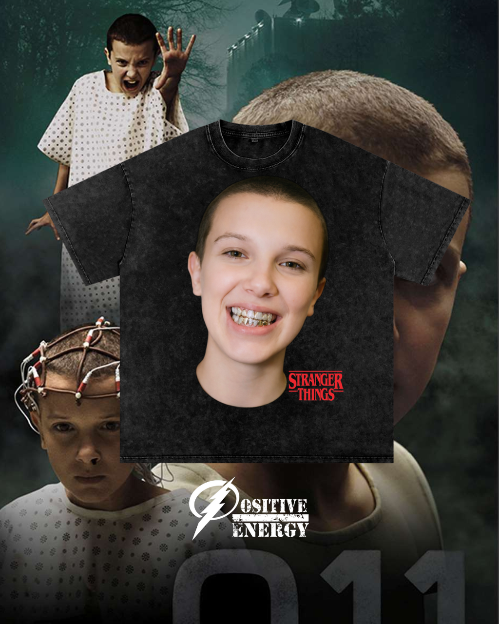 Stranger Things Drippy ELEVEN Unisex Acid Wash Streetwear Graphic T-Shirt