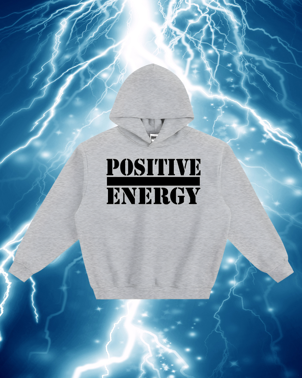 POSITIVE ENERGY Fleeced Boxy Hoodie (GREY)