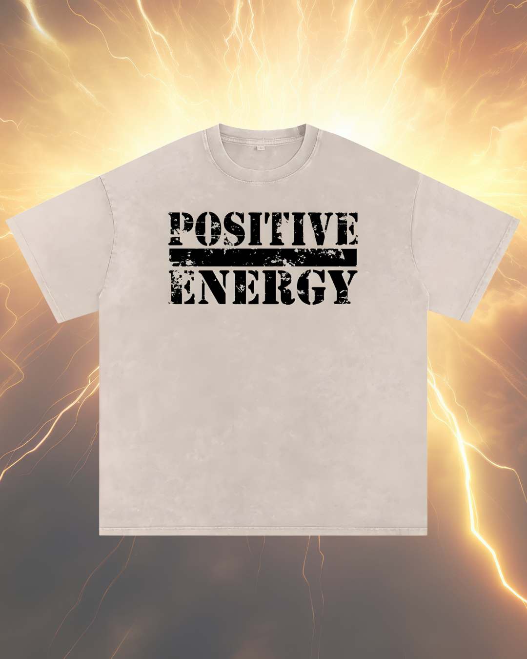 POSITIVE ENERGY Premium Snow Washed Oversized T-Shirt (BEIGE)