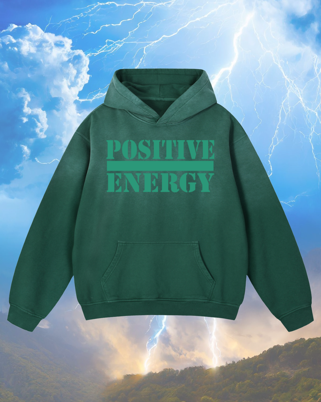 POSITIVE ENERGY Two Tone Sunfade Oversized Hoodie (GREEN)