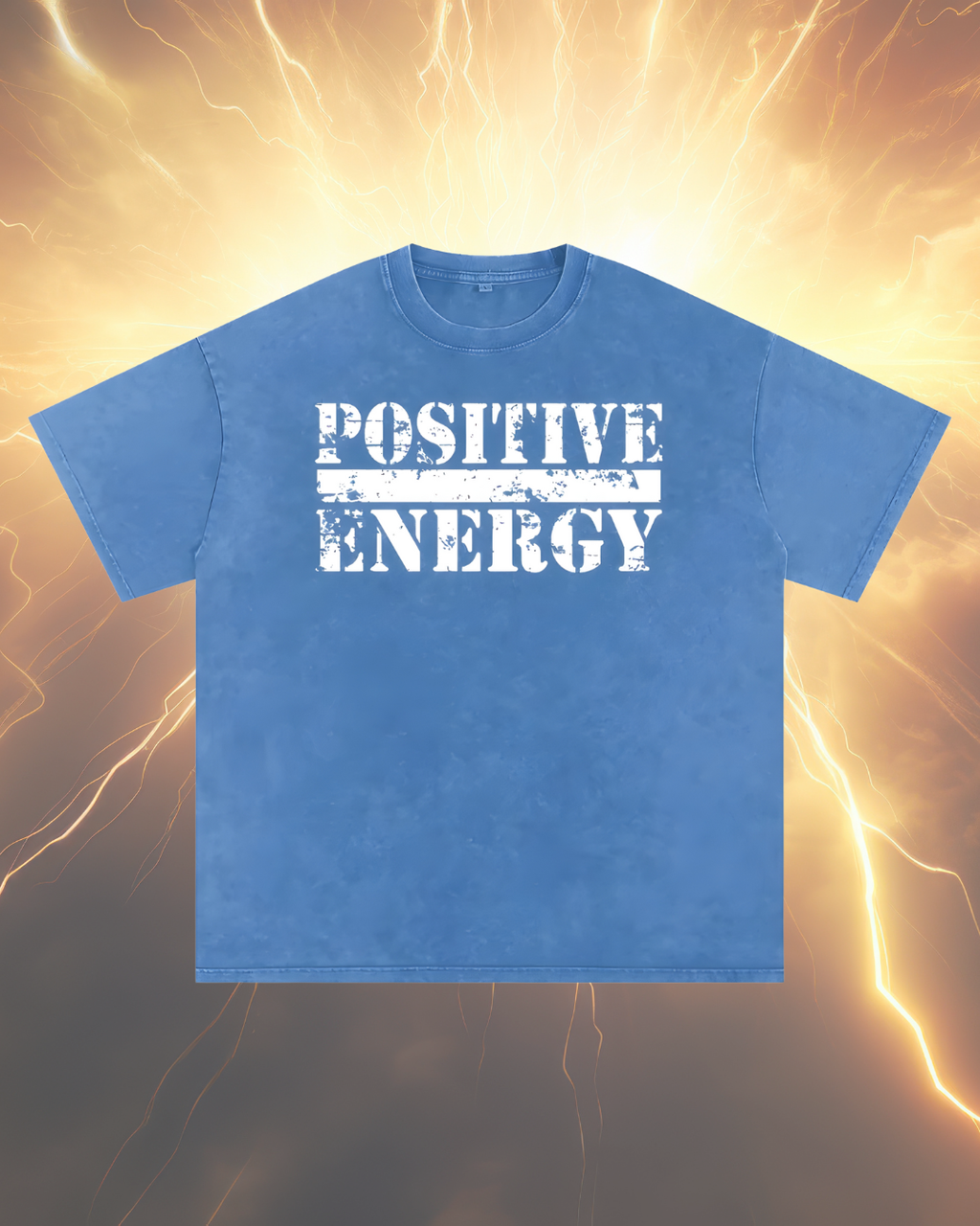 POSITIVE ENERGY Premium Snow Washed Oversized T-Shirt (BLUE)
