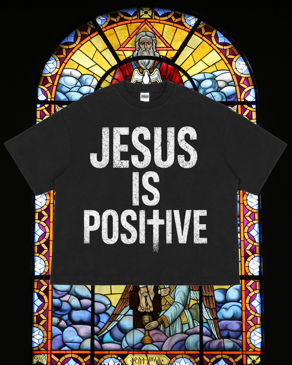 POSITIVE ENERGY "Jesus is POSItIVE" Oversized Boxy T-Shirt