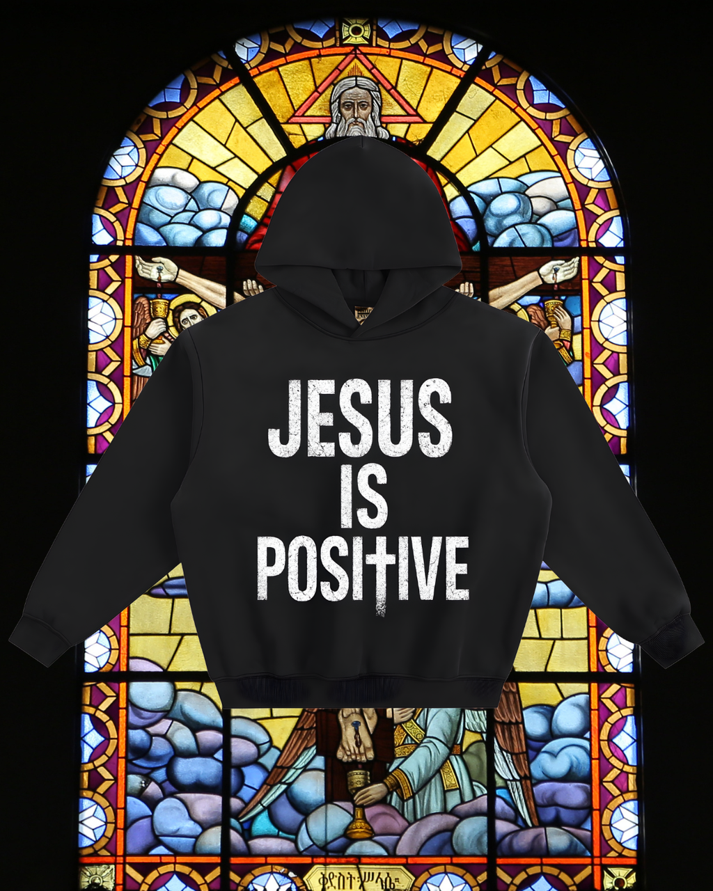 POSITIVE ENERGY "Jesus is POSItIVE" Premium Fleeced Boxy Hoodie