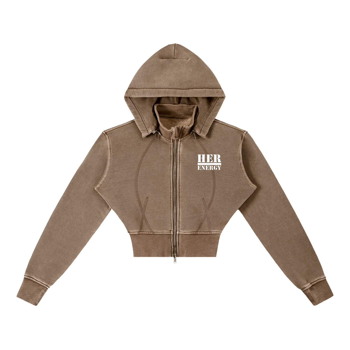 POSITIVE ENERGY W Vintage Washed Cropped Fleece Hoodie (BLACK)
