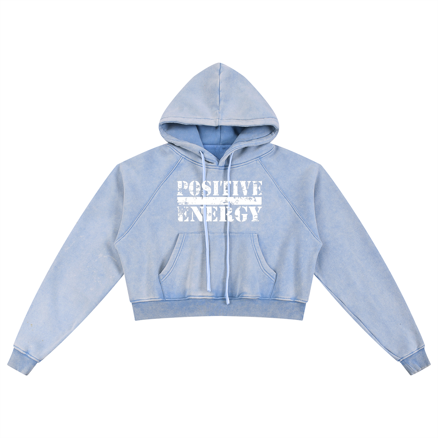 POSITIVE ENERGY W Snow Washed Cropped Hoodie (SKY BLUE)