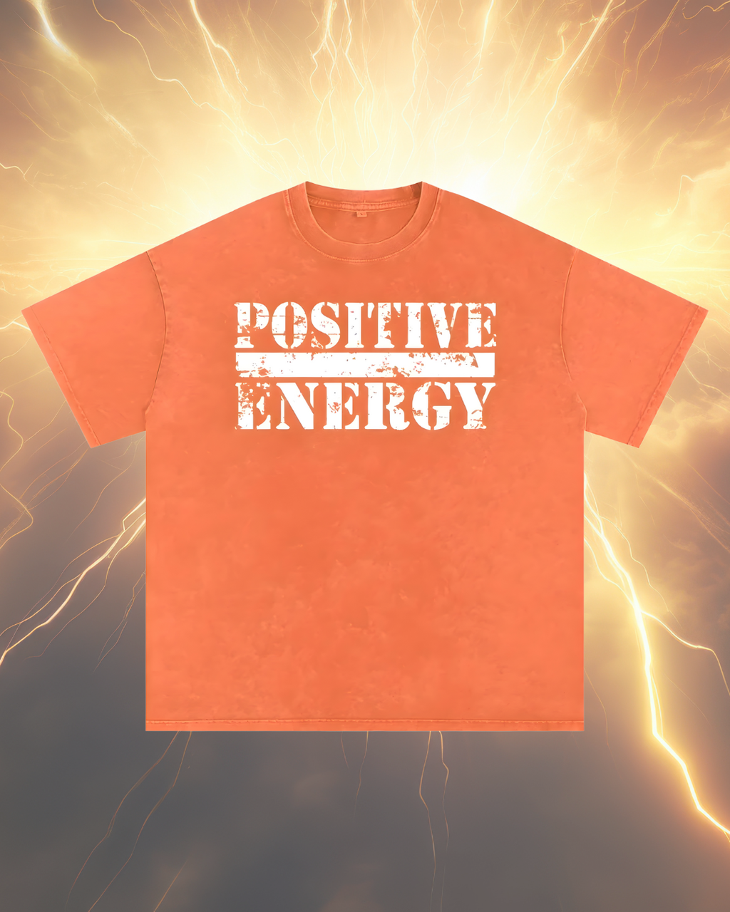 POSITIVE ENERGY Premium Snow Washed Oversized T-Shirt (ORANGE)