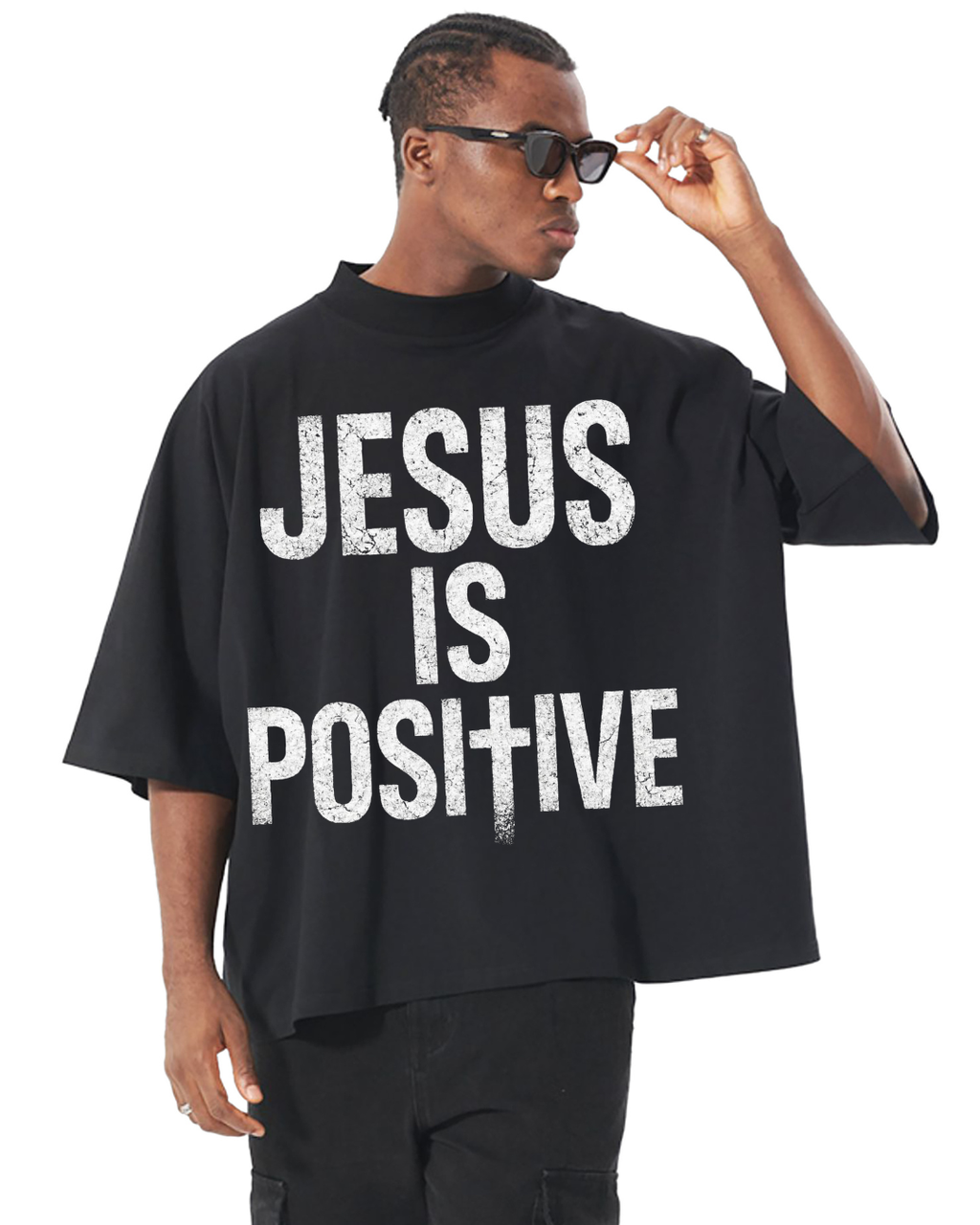 POSITIVE ENERGY "Jesus is POSItIVE" Oversized Boxy T-Shirt