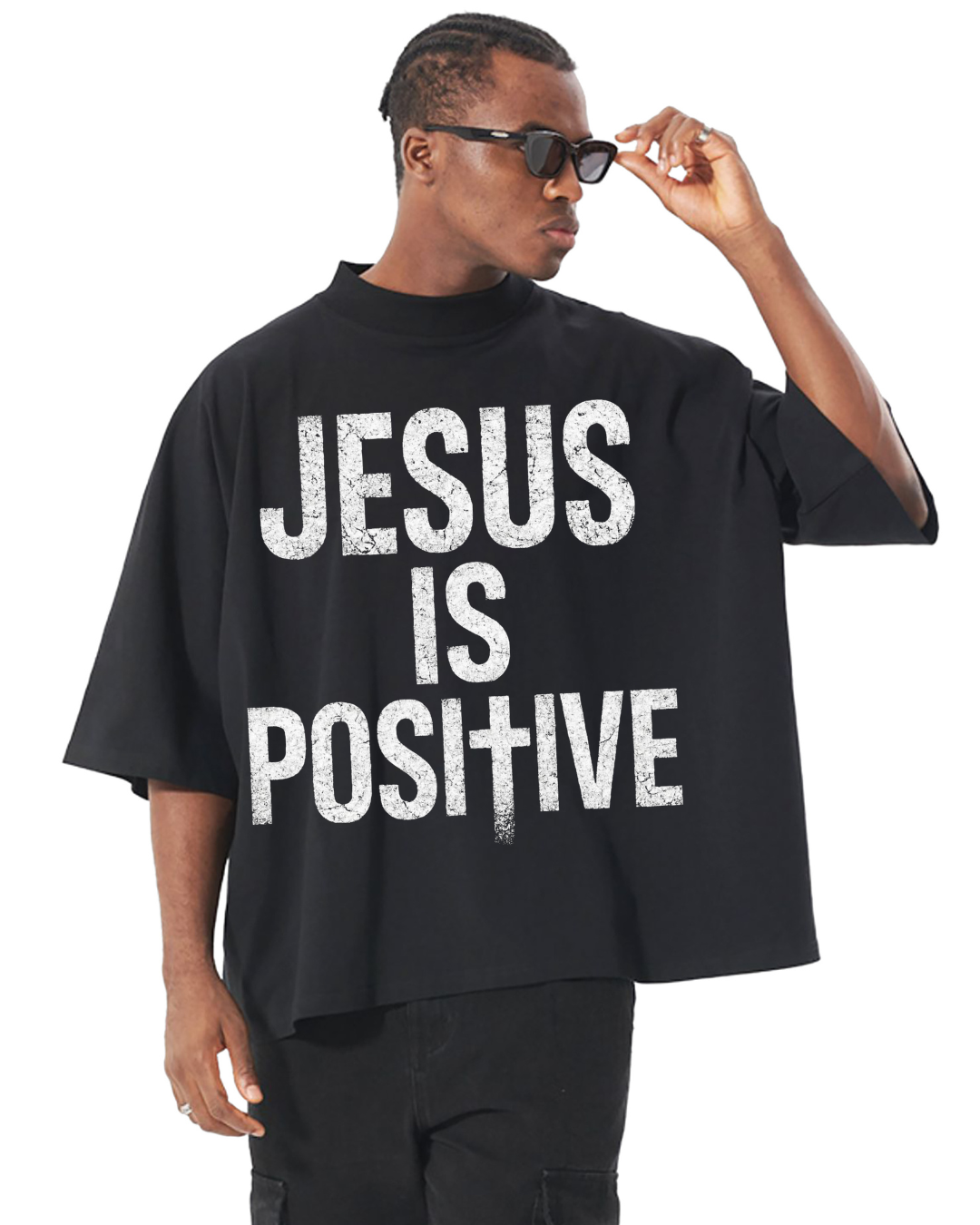 POSITIVE ENERGY "Jesus is POSItIVE" Oversized Boxy T-Shirt