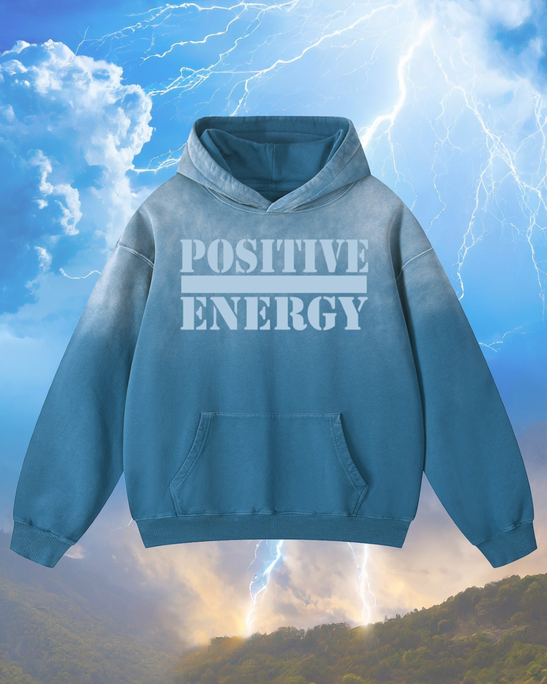 POSITIVE ENERGY Two Tone Sunfade Oversized Hoodie (BLUE)