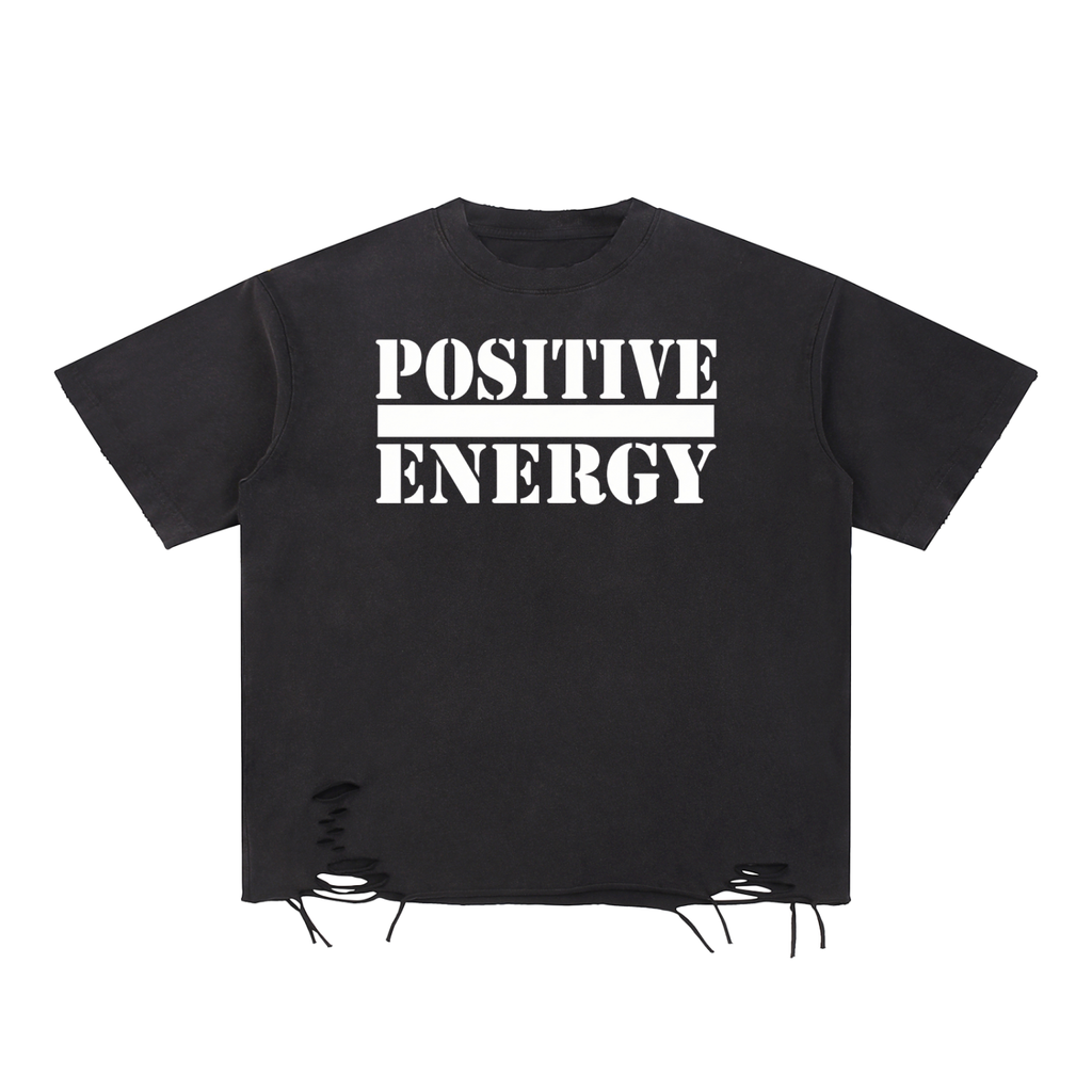 POSITIVE ENERGY Snow Washed Distressed T-Shirt