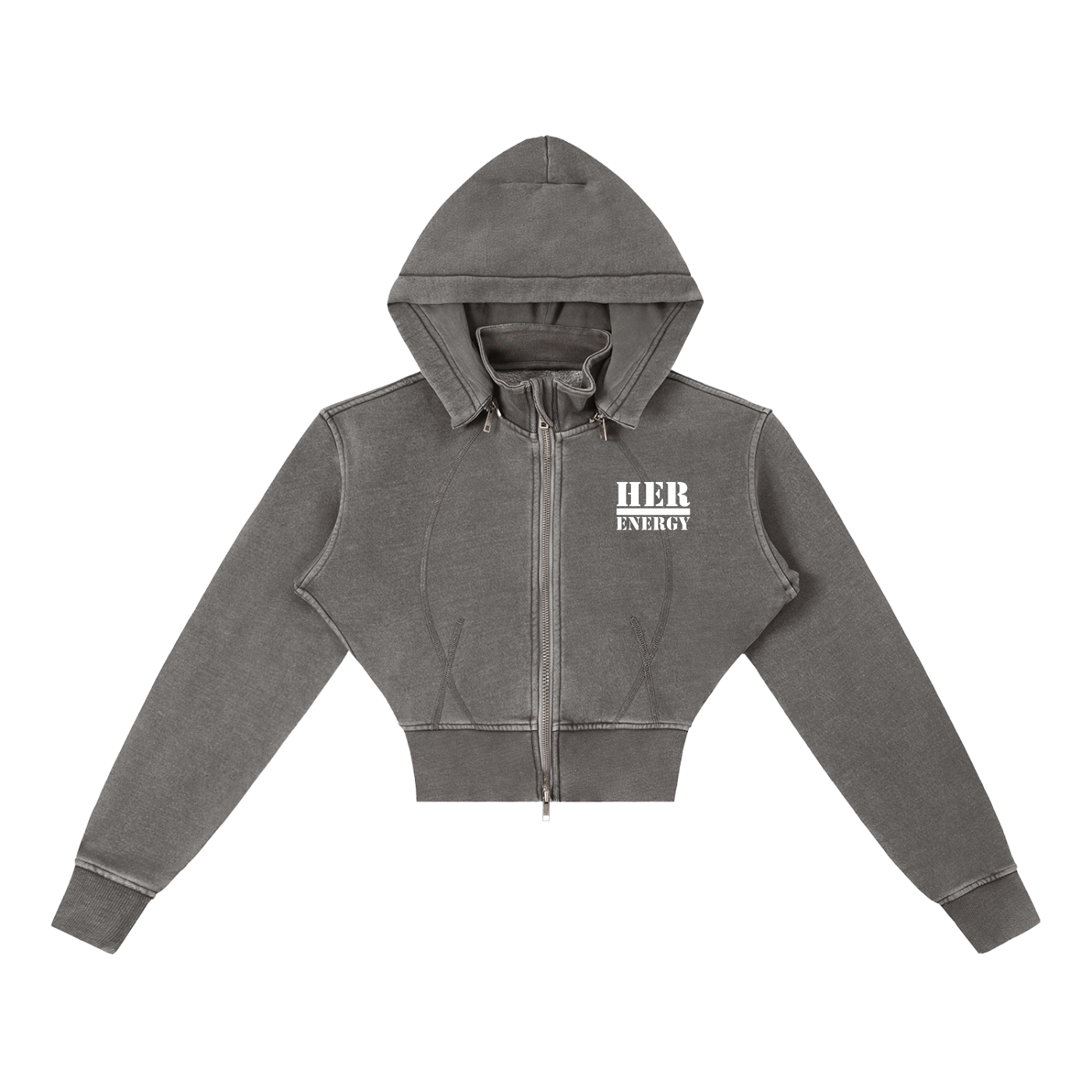 POSITIVE ENERGY W Vintage Washed Cropped Fleece Hoodie (BLACK)