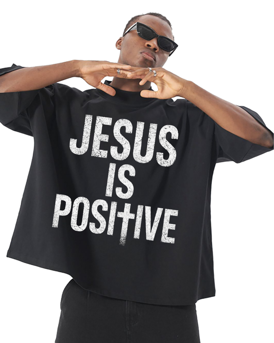 POSITIVE ENERGY "Jesus is POSItIVE" Oversized Boxy T-Shirt