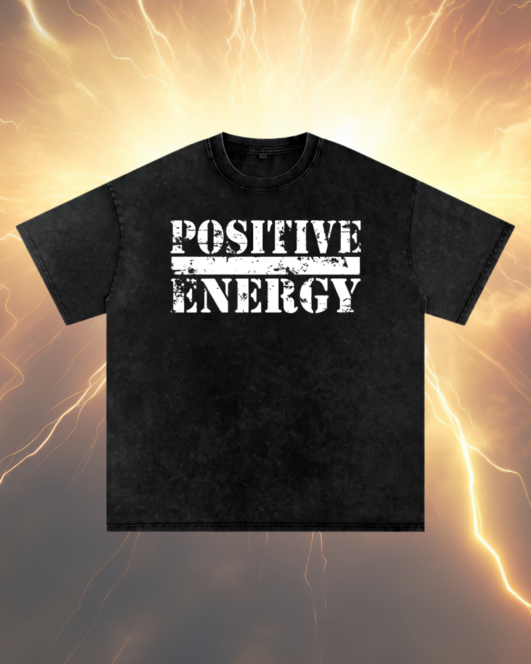 POSITIVE ENERGY Premium Snow Washed Oversized T-Shirt (BLACK)