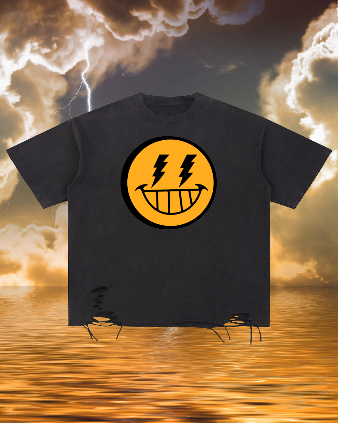 POSITIVE ENERGY Smilez Snow Washed Raw-Hem T-Shirt