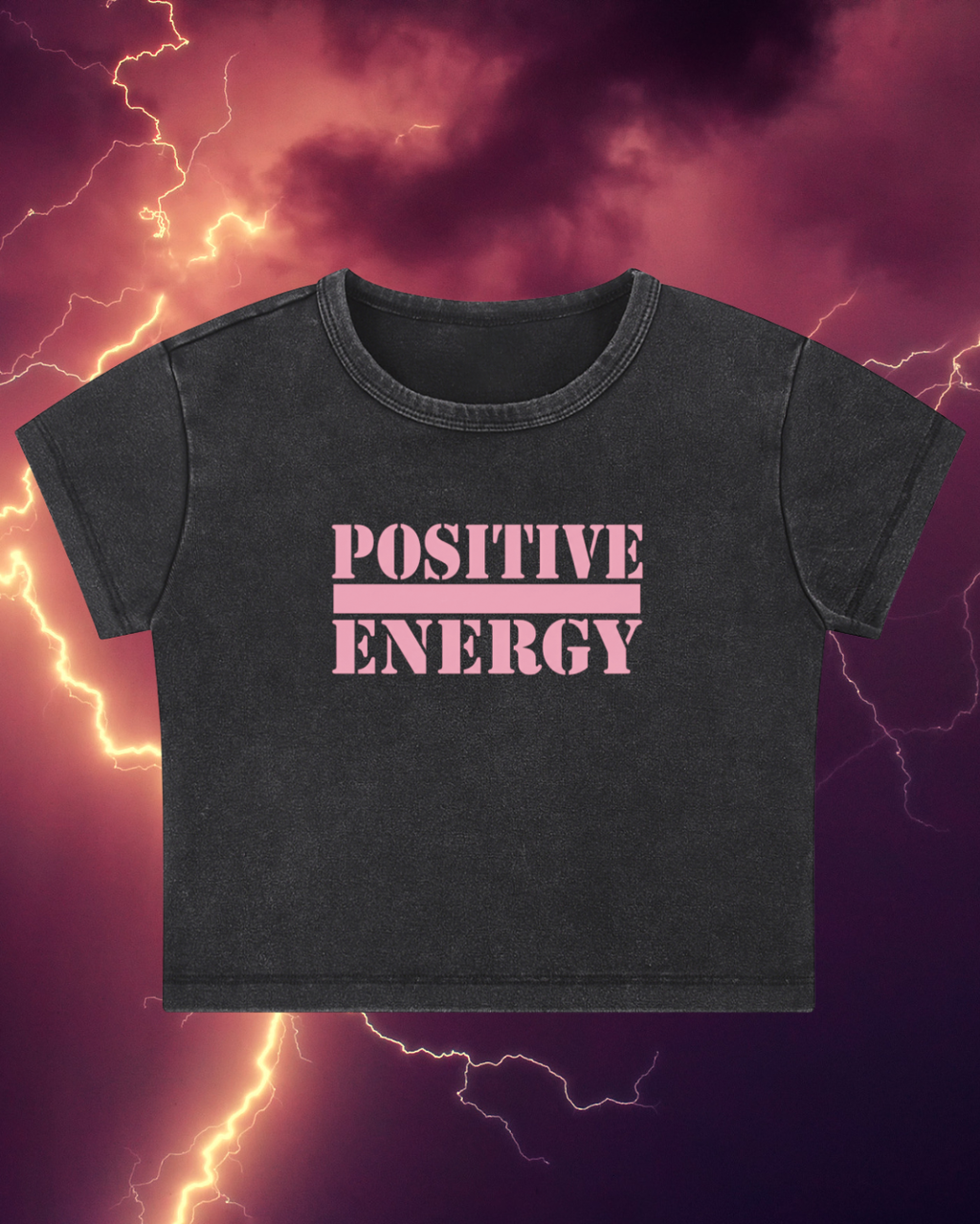 POSITIVE ENERGY W Snow Washed Crop Top (BLACK)