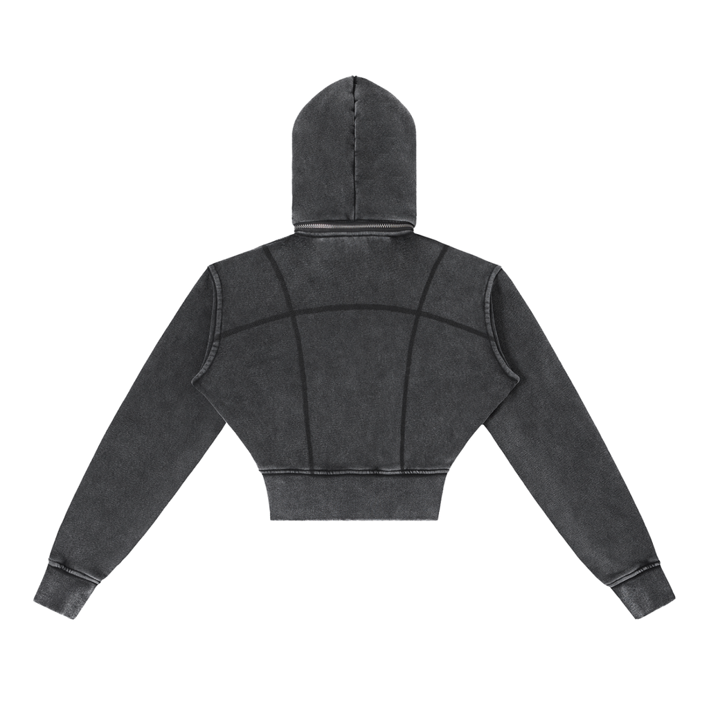 POSITIVE ENERGY W Vintage Washed Cropped Fleece Hoodie (BLACK)