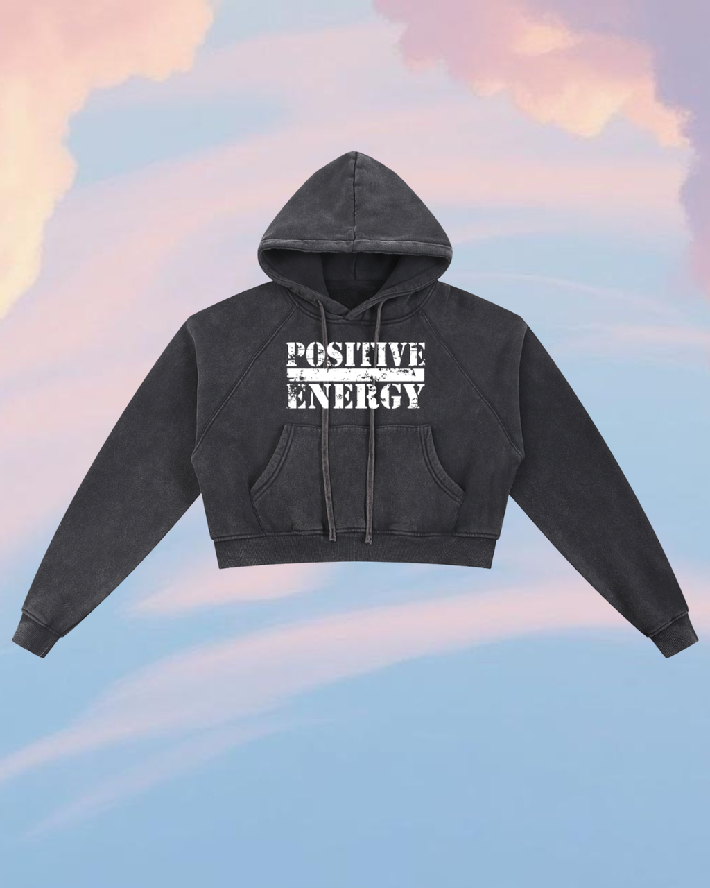 POSITIVE ENERGY W Snow Washed Cropped Hoodie (BLACK)