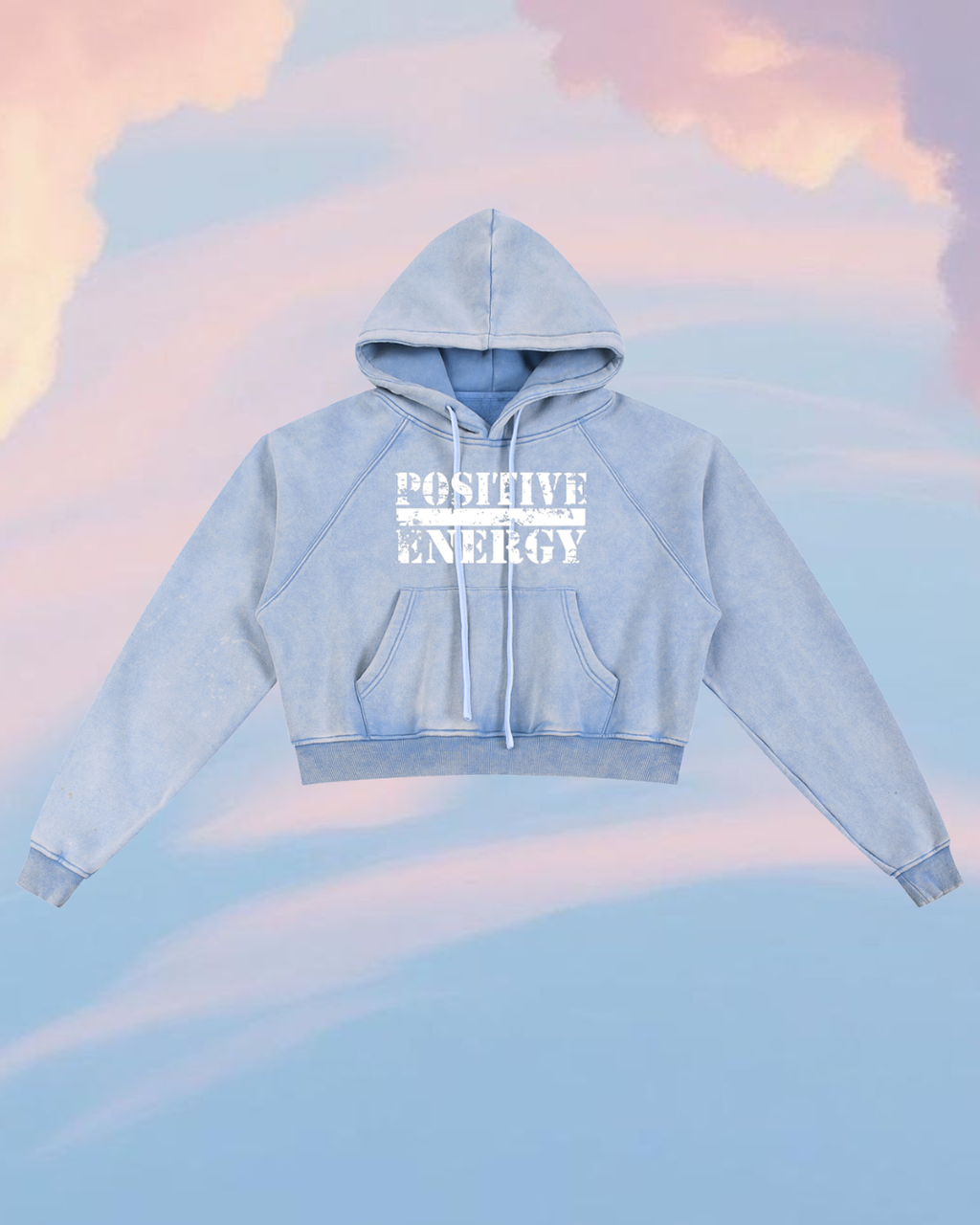 POSITIVE ENERGY W Snow Washed Cropped Hoodie (SKY BLUE)