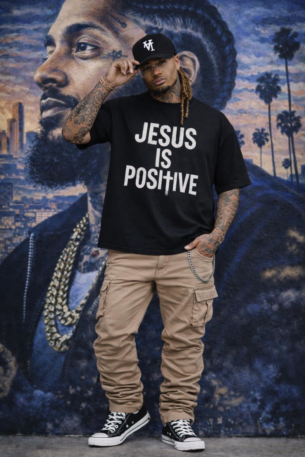 POSITIVE ENERGY "Jesus is POSItIVE" Oversized Boxy T-Shirt