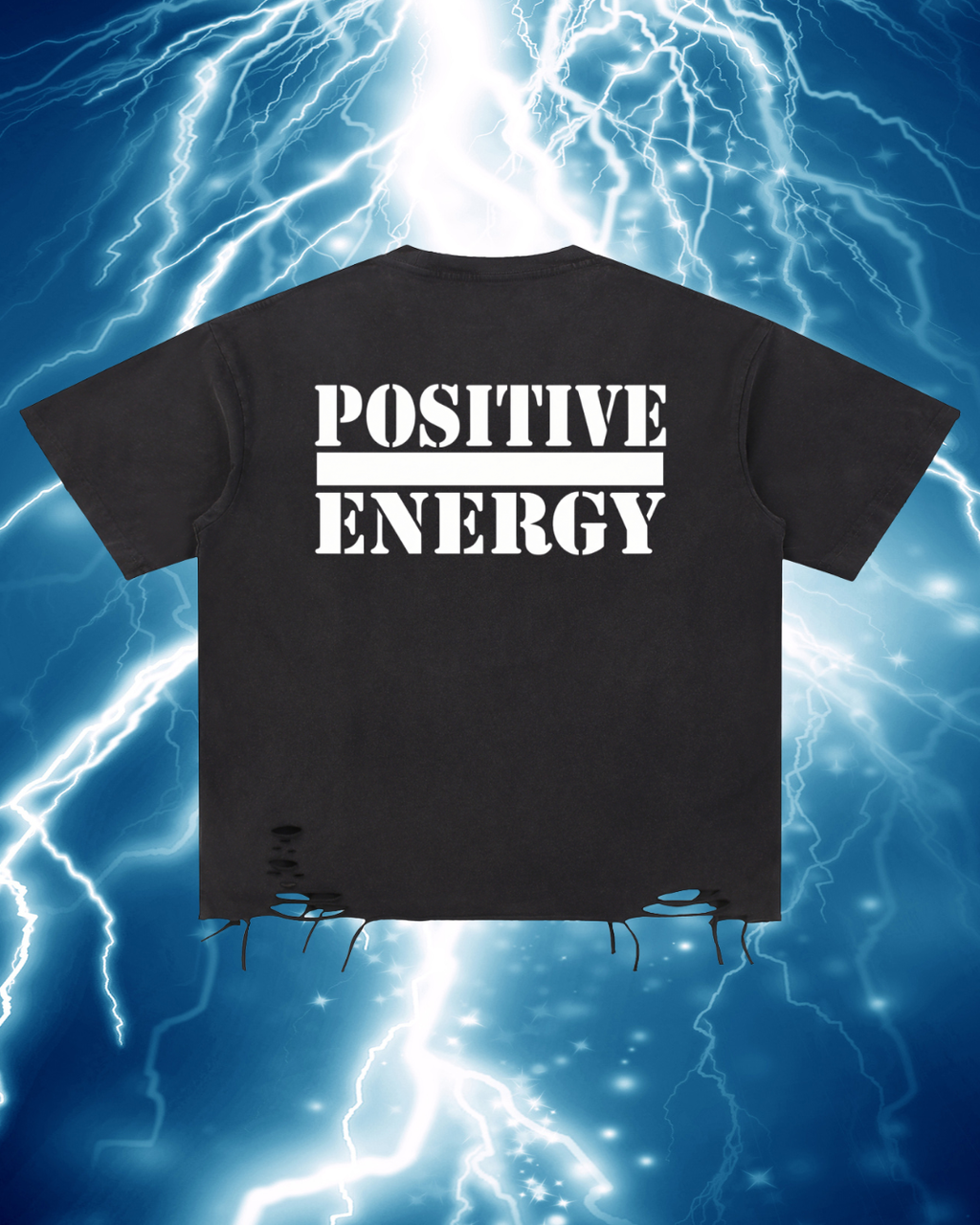 POSITIVE ENERGY Snow Washed Distressed T-Shirt