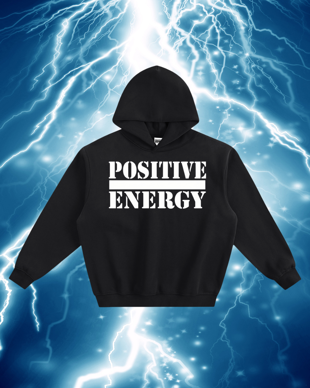 POSITIVE ENERGY Fleeced Boxy Hoodie (BLACK)