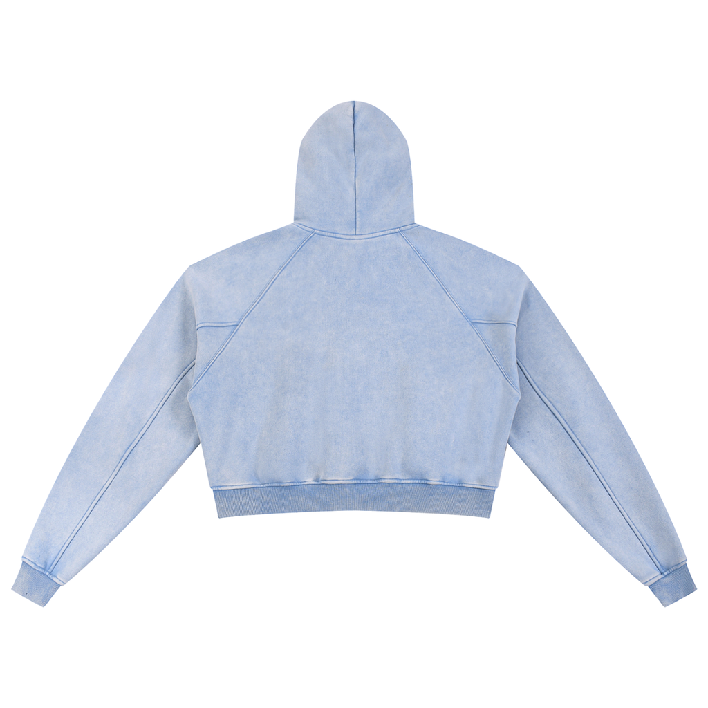 POSITIVE ENERGY W Snow Washed Cropped Hoodie (SKY BLUE)