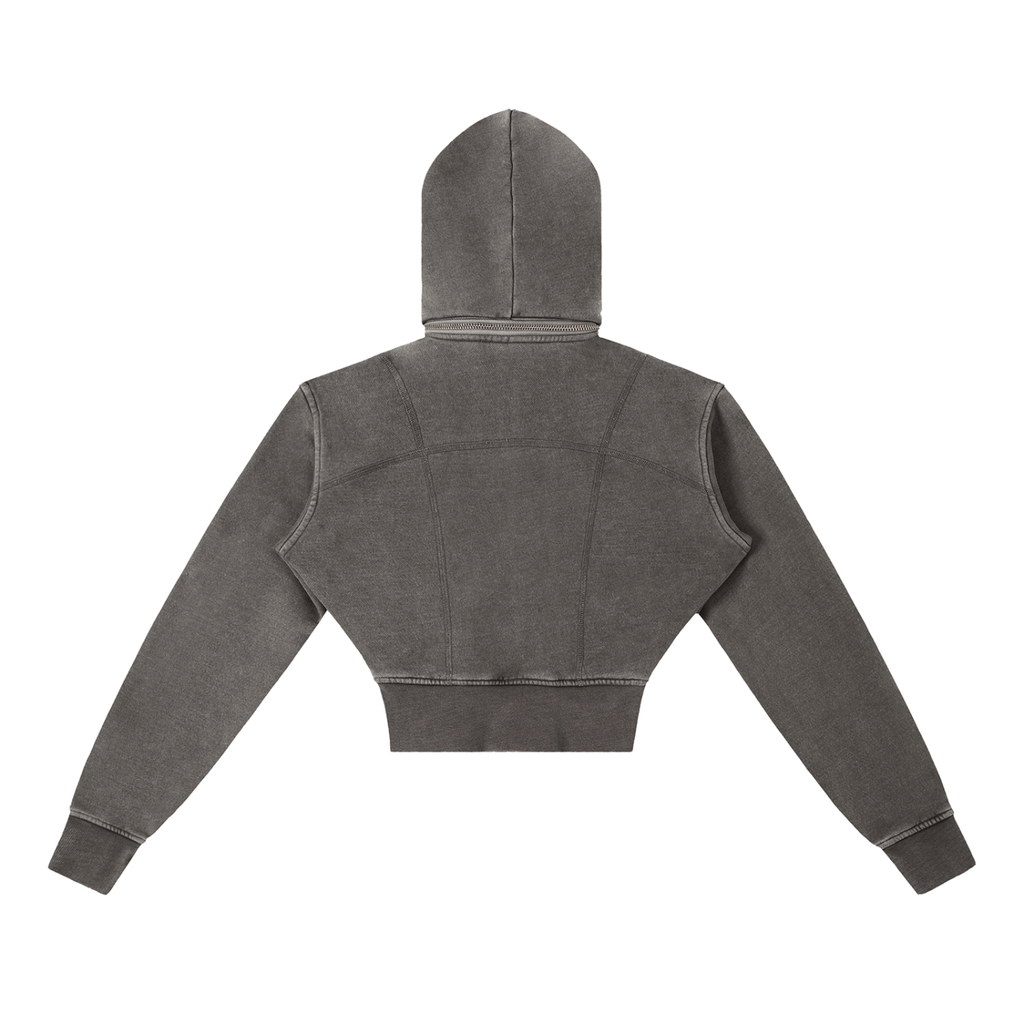 POSITIVE ENERGY W Vintage Washed Cropped Fleece Hoodie (BLACK)