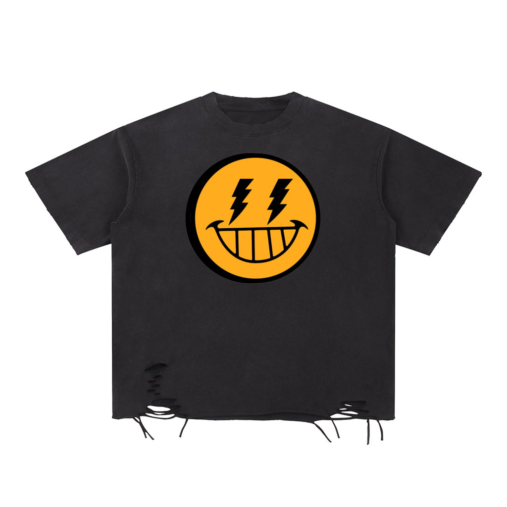 POSITIVE ENERGY Smilez Snow Washed Raw-Hem T-Shirt