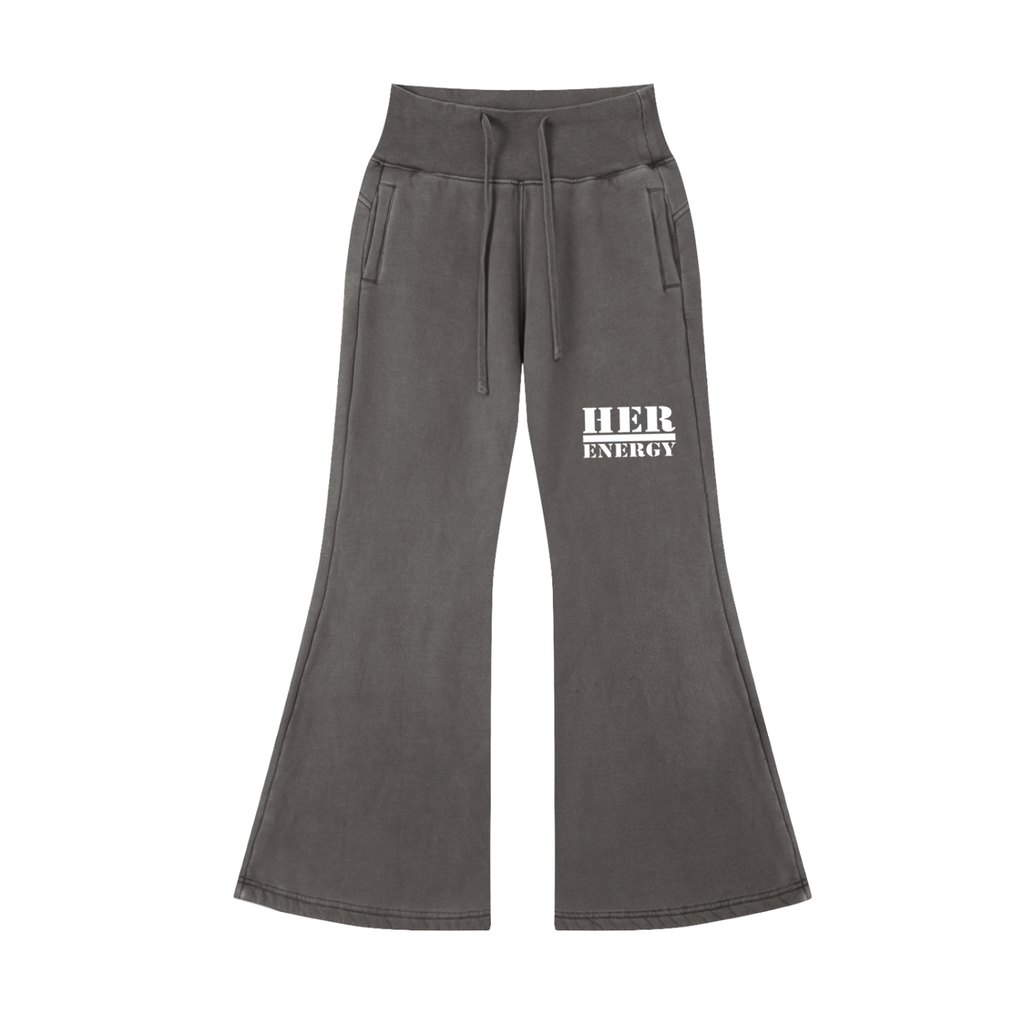 POSITIVE ENERGY W Vintage Washed Flared Fleece Pants (BLACK)